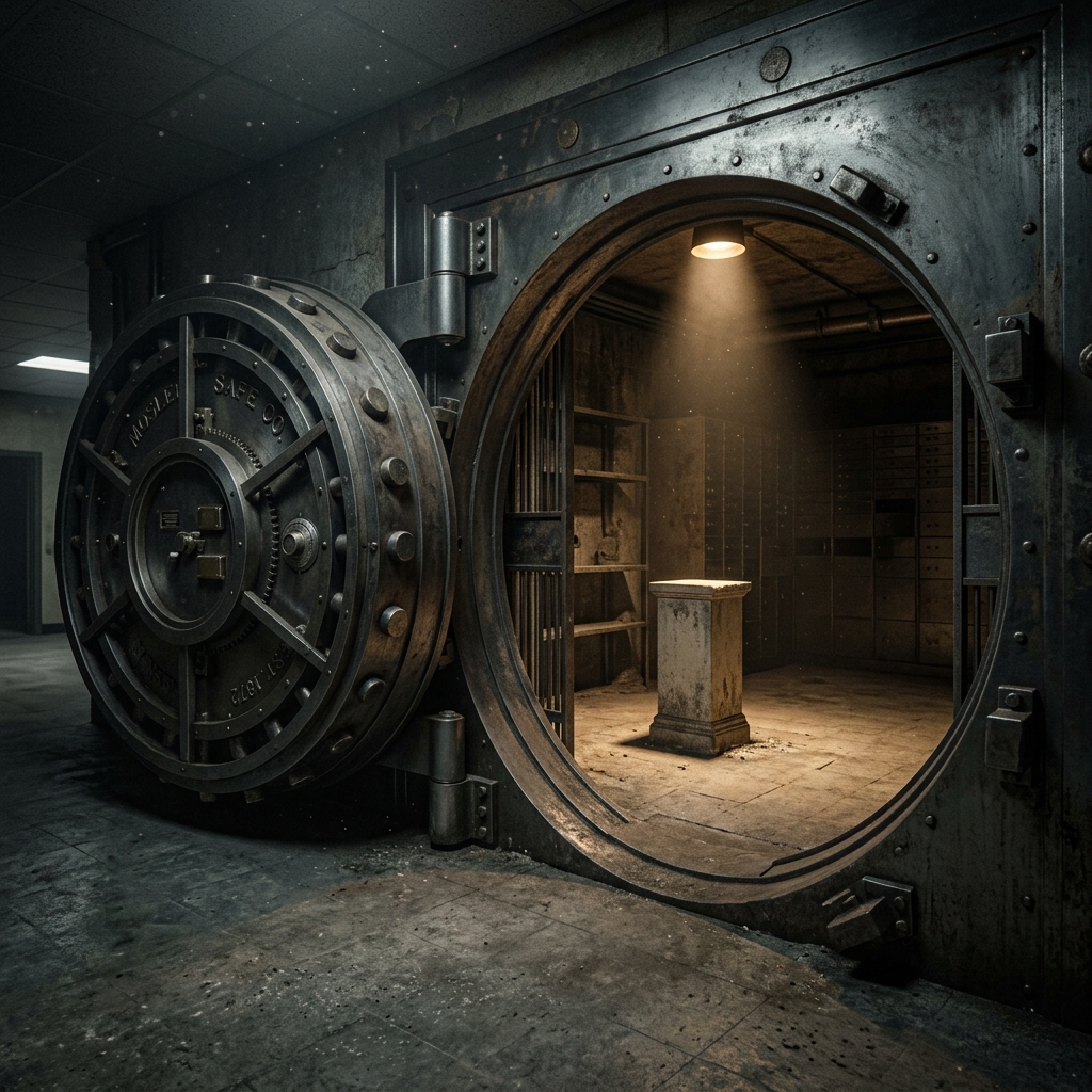Leerer Tresorraum mit Scheinwerfer